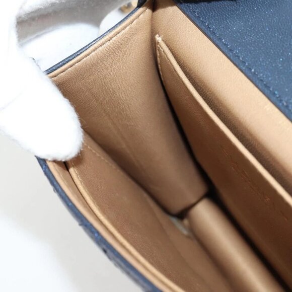 CHANEL Matelasse Chain Shoulder Bag Lamb Skin Navy CC Auth 132881M - Picture 13 of 16